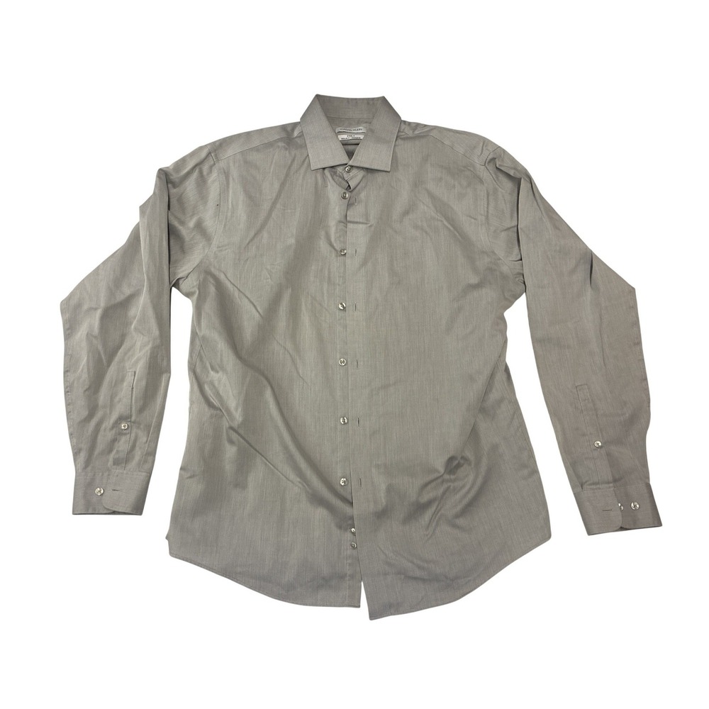 Calvin Klein Steel+ Grey Herringbone Regular Fit Dress Shirt 16.5 34/35 L